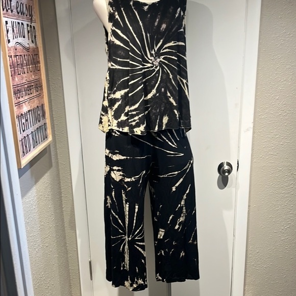 Cream and Black Tie-Dye Wide-Leg Jumpsuit - Picture 1 of 16
